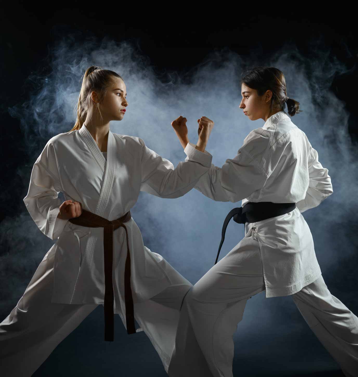 Young karateka training together